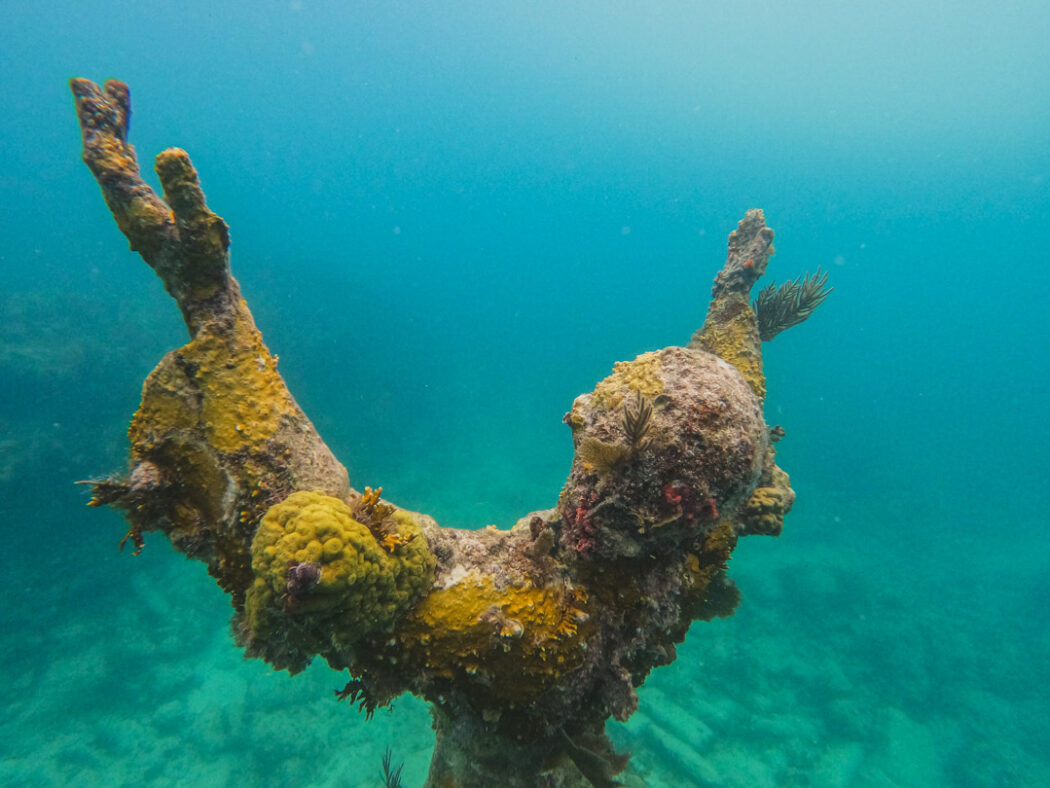 underwater statue of jesus